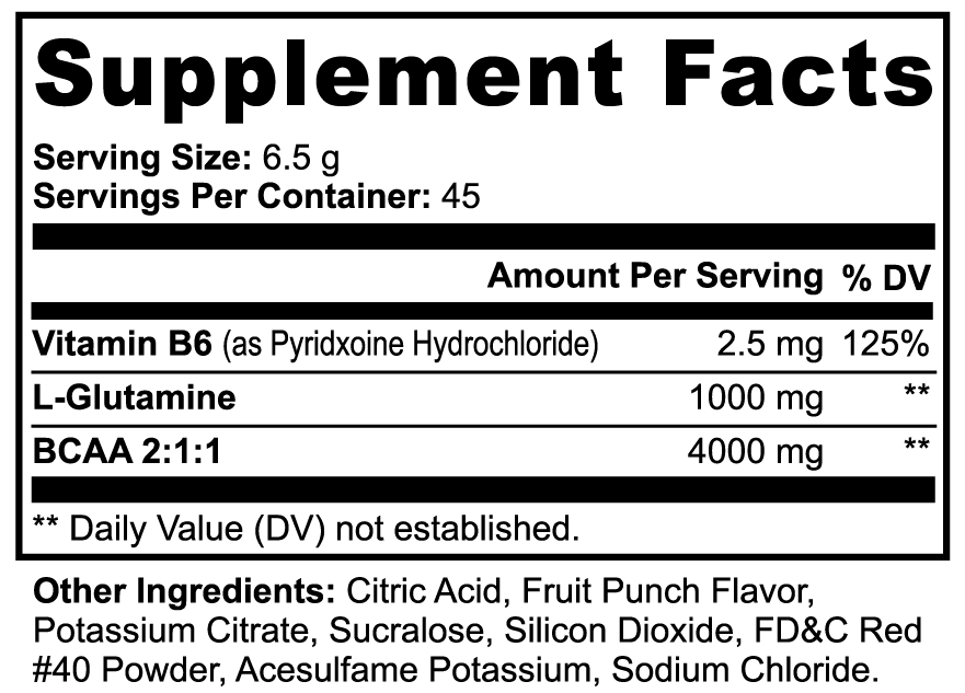Supplement facts label with nutritional information and ingredients.